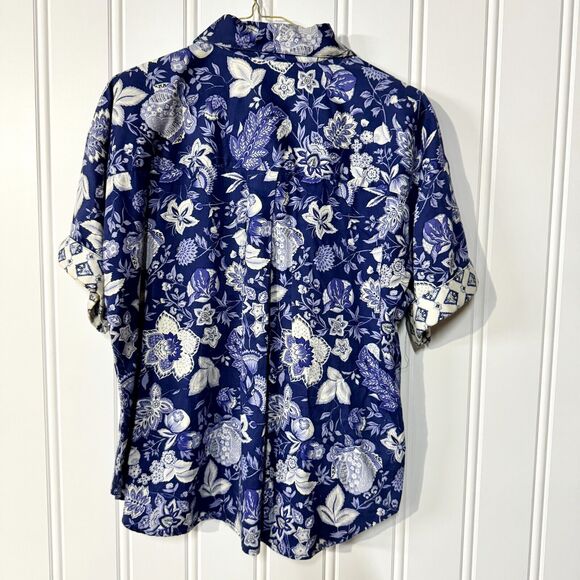 VTG Alexander Campbell 2 Piece Blue Button Down Top & Skirt Set Floral Collared - Picture 5 of 9